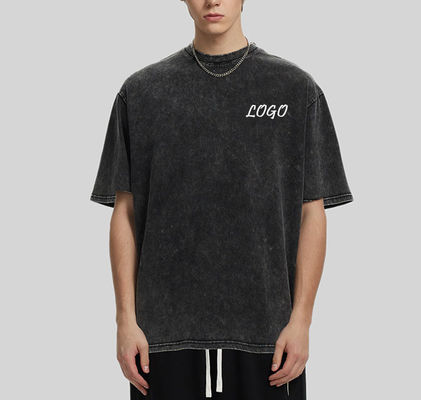 Versão solta 100% de algodão 230G T-Shirt pesado de roupas de rua lavadas para homens de grande porte