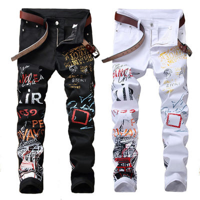 Modelo de logotipo de Inverno Impressão Digital Homens Jeans Night Club Preto Branco Designer Jeans Homens