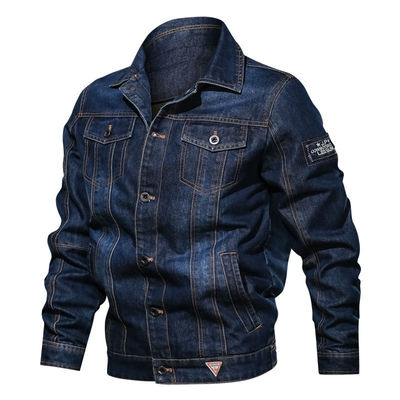 Embroidery personalizado Casaco de denim masculino para roupas de rua Design de placa de peito único