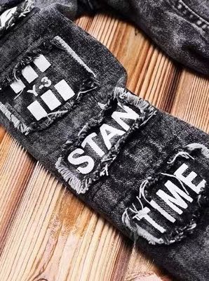 Trajes de denim para homens de exterior Jaquetas de peito único com material misturado poliéster/denim