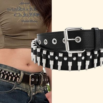 Estilo Ordinário 2-4cm Cinturão de Rivet Punk Western masculino com decoração de calça suave