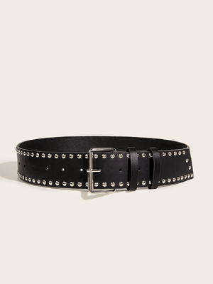 Cinturão Wide Western Rivet Trend Fashion Punk Cinturão com Fivela de Ferro e Fixação de Pin