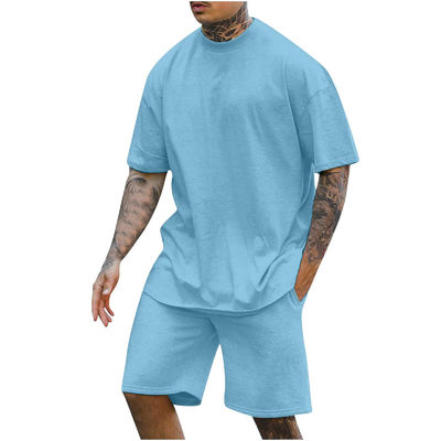 10000 Quantidade T-shirt e calções redondos de dois pedaços para homens com outro peso de tecido