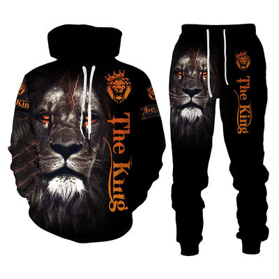 Traje masculino de camisola de capuz Rei Leão Impressão 3D Vestuário desportivo Traje de manga longa