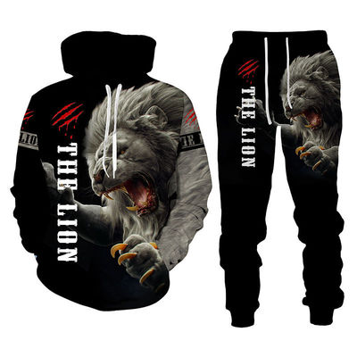 Traje masculino de camisola de capuz Rei Leão Impressão 3D Vestuário desportivo Traje de manga longa