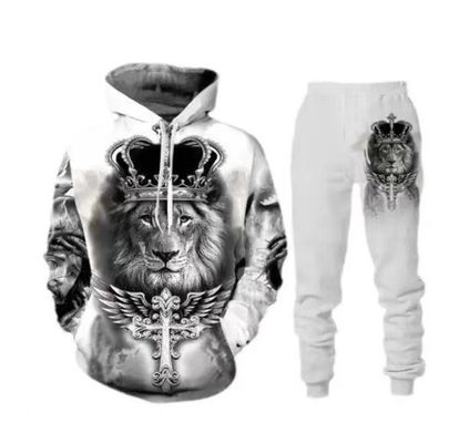 Traje masculino de camisola de capuz Rei Leão Impressão 3D Vestuário desportivo Traje de manga longa