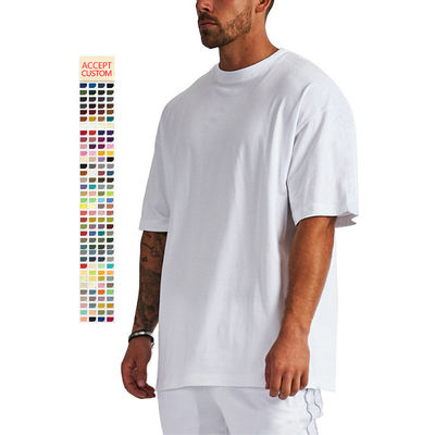 Camiseta pesada 100% de algodão de tamanho grande, em branco, pesada, pesada, de pescoço falso, multicolor