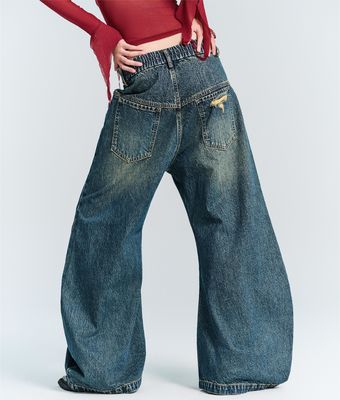 Roupas de rua Moda estilo Y2K Larga perna recta Fit jeans denim com decoração de buraco