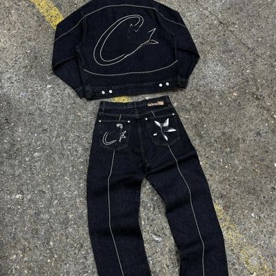 Trajes de maior tamanho para homens Traje casual de casaco personalizado 2 peças com tecido de denim