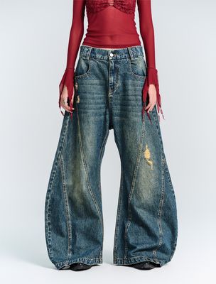 Roupas de rua Moda estilo Y2K Larga perna recta Fit jeans denim com decoração de buraco
