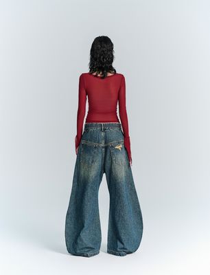 Roupas de rua Moda estilo Y2K Larga perna recta Fit jeans denim com decoração de buraco