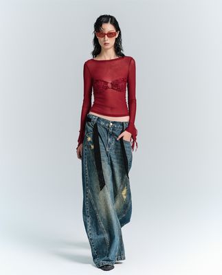 Roupas de rua Moda estilo Y2K Larga perna recta Fit jeans denim com decoração de buraco