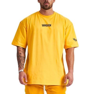 T-shirt masculino de tamanho grande em método de tecelagem de malha e padrão de impressão