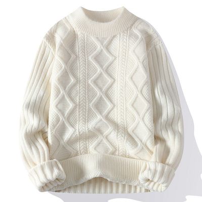 Camisola de pescoço de tricote com tecido grosso e padrão de patchwork no inverno