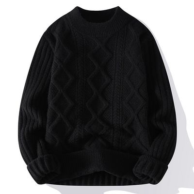 Camisola de pescoço de tricote com tecido grosso e padrão de patchwork no inverno