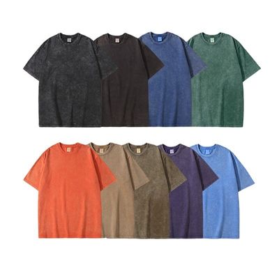 280g Pesado Retro Lavado Ansioso T-shirt de manga curta Homem de algodão solto Meia Manga Alta