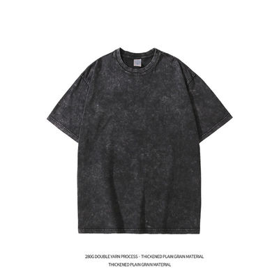 280g Pesado Retro Lavado Ansioso T-shirt de manga curta Homem de algodão solto Meia Manga Alta