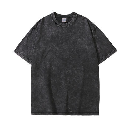280g Pesado Retro Lavado Ansioso T-shirt de manga curta Homem de algodão solto Meia Manga Alta