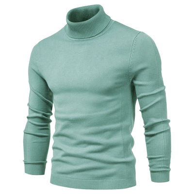 Suéter de Viscose / Algodão de Cor Sólida Suéter Slim Fit Turtle Neck para Usos Casual de Homens