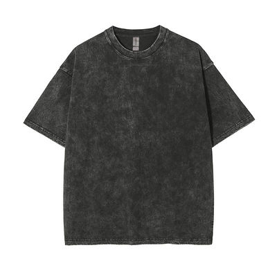 250g de algodão T-Shirt retro de look masculino lavado em pedra Manga curta e logotipo personalizado