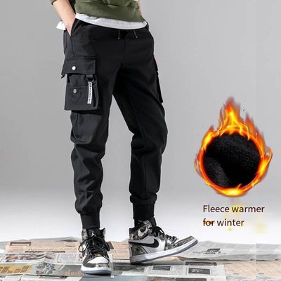 Calças de carga impressas para homens com bolsos Meia cintura mais lã de algodão/poliéster de malha