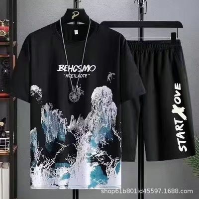 Sem esforço Estilo camisa TT masculina Estilo Verão fato casual com calções de secagem rápida