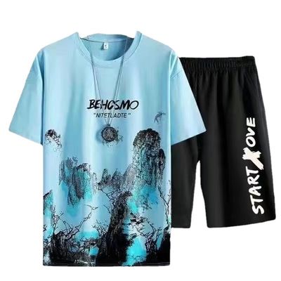 Sem esforço Estilo camisa TT masculina Estilo Verão fato casual com calções de secagem rápida