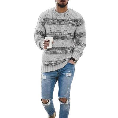 Sem detecção de agulhas Camisola listrada masculina para uso casual 2023 Collar redondo Top de malha