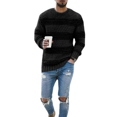 Sem detecção de agulhas Camisola listrada masculina para uso casual 2023 Collar redondo Top de malha