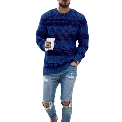 Sem detecção de agulhas Camisola listrada masculina para uso casual 2023 Collar redondo Top de malha