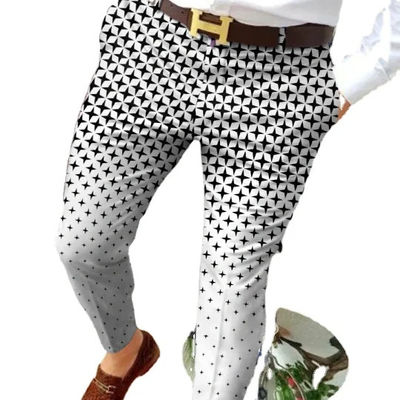 Calças de poliéster de impressão digital de lavagem leve de estilo multi- Slim-fit Plaid para homens casuais