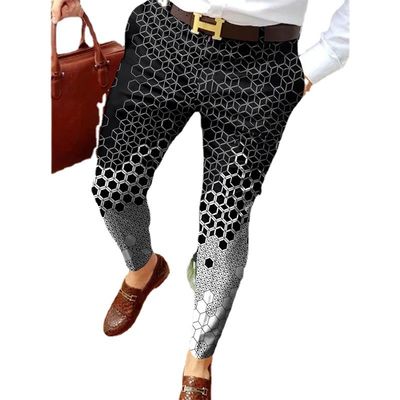 Calças de poliéster de impressão digital de lavagem leve de estilo multi- Slim-fit Plaid para homens casuais