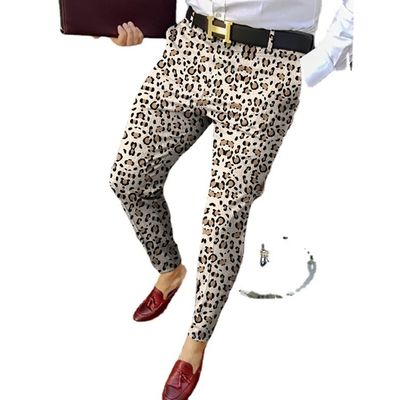 Calças de poliéster de impressão digital de lavagem leve de estilo multi- Slim-fit Plaid para homens casuais