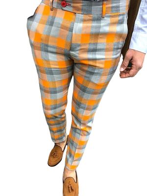 Calças de poliéster de impressão digital de lavagem leve de estilo multi- Slim-fit Plaid para homens casuais