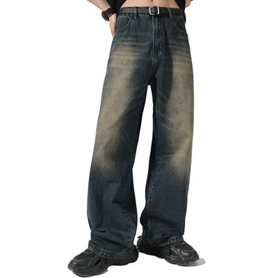 Suporte 7 dias Tempos de entrega do pedido de amostra 2023 Vintage Distressed Wide-Leg Mop Jeans para homens