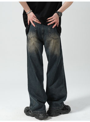Suporte 7 dias Tempos de entrega do pedido de amostra 2023 Vintage Distressed Wide-Leg Mop Jeans para homens