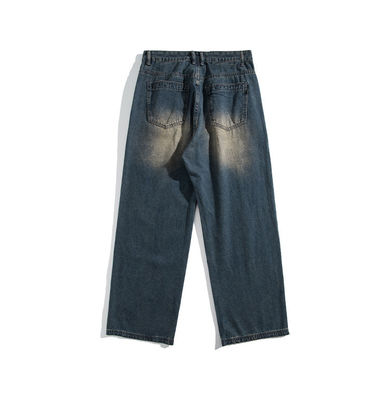 Suporte 7 dias Tempos de entrega do pedido de amostra 2023 Vintage Distressed Wide-Leg Mop Jeans para homens