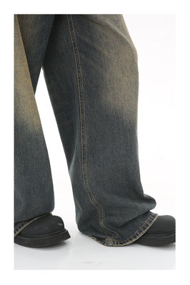 Suporte 7 dias Tempos de entrega do pedido de amostra 2023 Vintage Distressed Wide-Leg Mop Jeans para homens