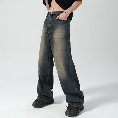 Suporte 7 dias Tempos de entrega do pedido de amostra 2023 Vintage Distressed Wide-Leg Mop Jeans para homens