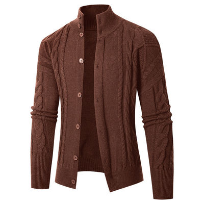 2024 Homens Stand Collar Cardigan Suéter Turtle Neck Juventude Fixação Decoração Suéter