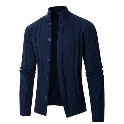 2024 Homens Stand Collar Cardigan Suéter Turtle Neck Juventude Fixação Decoração Suéter
