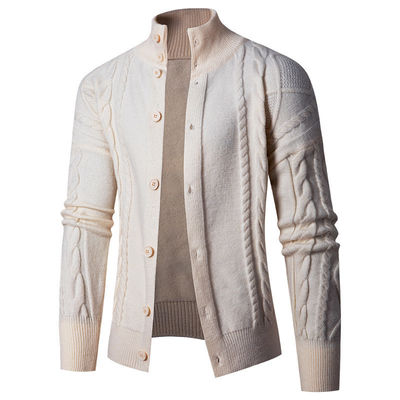 2024 Homens Stand Collar Cardigan Suéter Turtle Neck Juventude Fixação Decoração Suéter