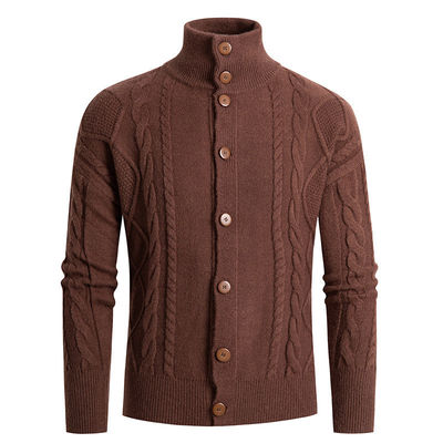 2024 Homens Stand Collar Cardigan Suéter Turtle Neck Juventude Fixação Decoração Suéter