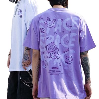 T-shirt masculino de manga curta Unisex Carta desenhada de algodão Impressão com tecido respirável