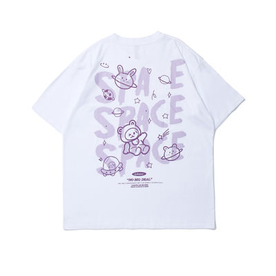 T-shirt masculino de manga curta Unisex Carta desenhada de algodão Impressão com tecido respirável