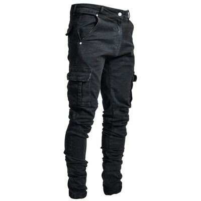 Carga masculina Jeans magros com bolsos laterais Calças denim secas rápidas