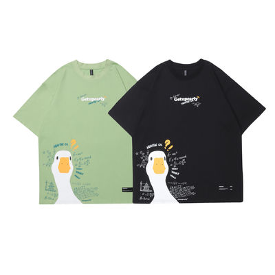 Popularidade Juvenil 18-24 Anos de idade Verão Cartoon Pato Impressão Hip Hop Loose T-shirt de casal