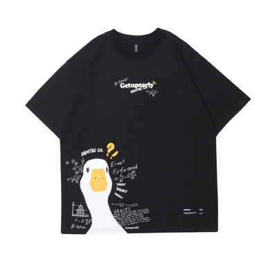 Popularidade Juvenil 18-24 Anos de idade Verão Cartoon Pato Impressão Hip Hop Loose T-shirt de casal