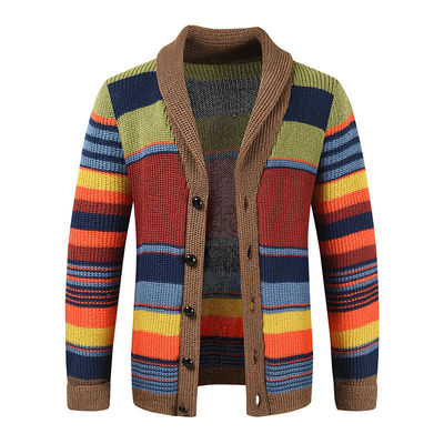 Camisa de Rainbow Homens Coat Outono e Inverno Lapel Color Tricote Cardigan Top Performance