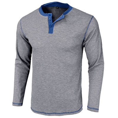 Camisetas de algodão Henley de mão longa e branca de homens Camisetas de botão leve com pescoço redondo